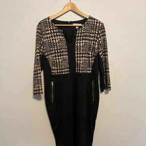 Chic Black and Tan Dress with Zipper Accents